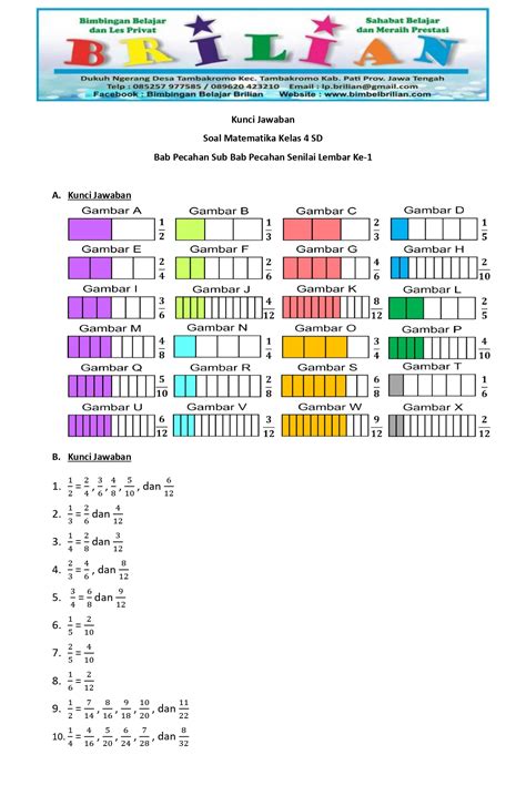Soal Matematika Kelas 4 SD Bab Pecahan Senilai Lembar Ke 1 Bimbel Brilian