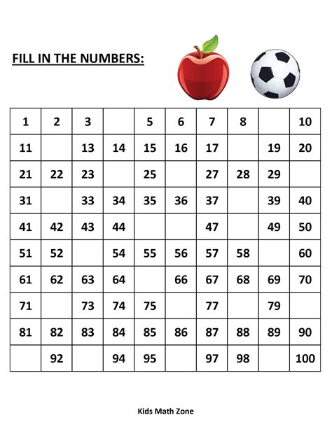 Missing Numbers 1 To 100 10 Printable Worksheets Pdf Preschool