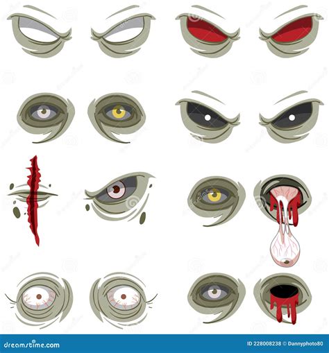 Set Of Many Creepy Zombie Eyes Stock Vector Illustration Of