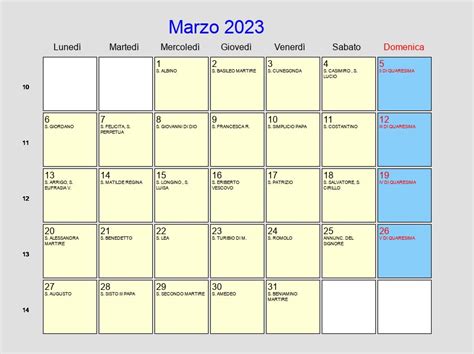 Calendario Marzo 2023 Con Festività E Fasi Lunari Quaresima