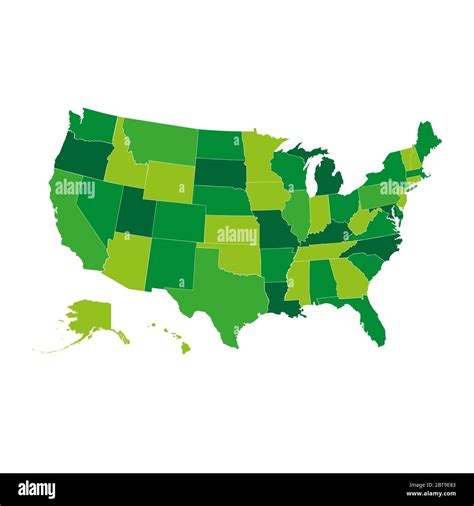 United States Map Usa Map In Green Color Palette All States Are