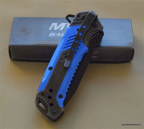 775 Inch Mtech Ballistic Blue Rescue Spring Assisted Tactical Knife Mt