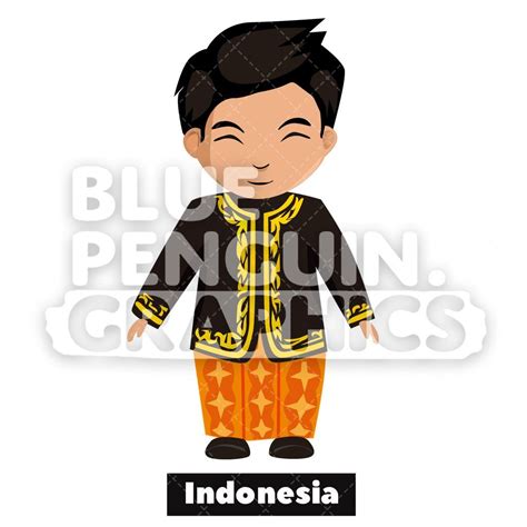 Indonesian Boy With Traditional Costume From Indonesia Vector Cartoon