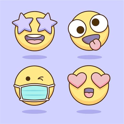 Colección De Pegatinas De Emojis Kawaii Vectoriales Vector Premium