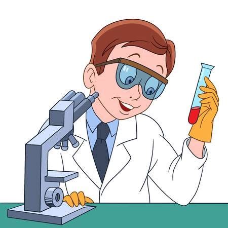 Cartoon Chemical Scientist With A Test Tube And Microscope Tubos De