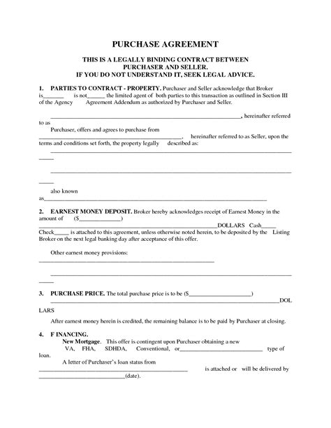 Land Contract Template Indiana Printable Home Purchase Agreement Free