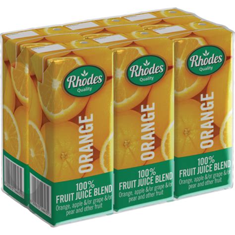 Rhodes 100 Orange Fruit Juice Blend Cartons 6 X 200ml Kids