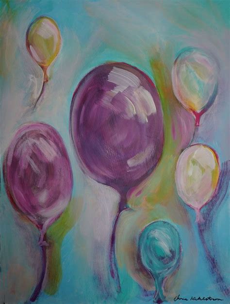An Oil Painting Of Balloons On A Blue Background