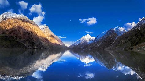 Nature Landscape Mountain Lake Reflection Snowy Peak Clouds Water Blue White Pakistan