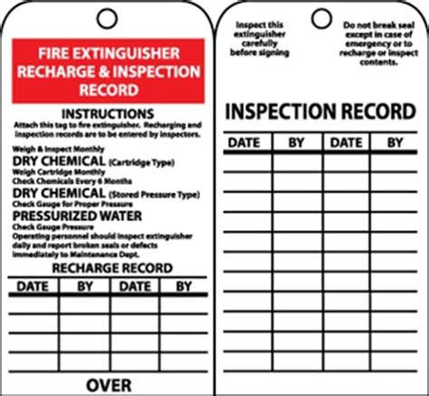 1.1.3 fire extinguisher types & uses. Fire Extinguisher Recharge & Inspection Record Tags (25/Pack)