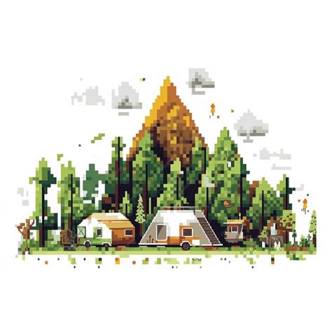 Premium Ai Image A Pixel Art Of A Camper With A Tent In The Foreground