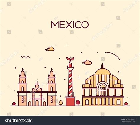 Mexico City Skyline Detailed Silhouette Trendy Stock Vector Royalty