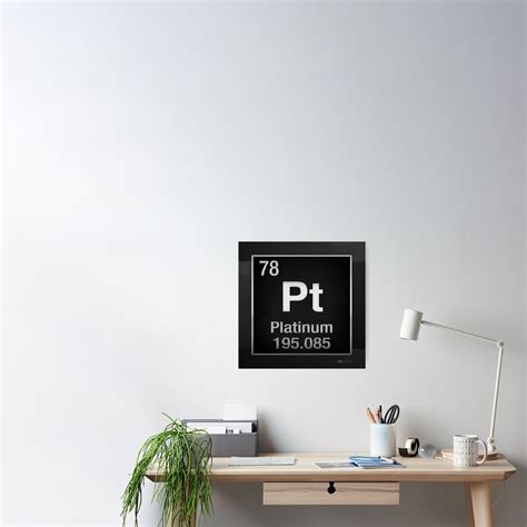 Periodic Table Of Elements Platinum Pt Platinum On Black Poster