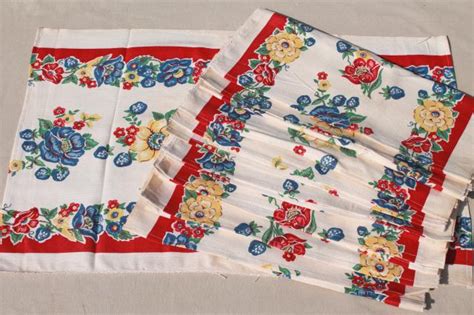 Unused Vintage Print Cotton Kitchen Towels Retro Flowers Startex Towel