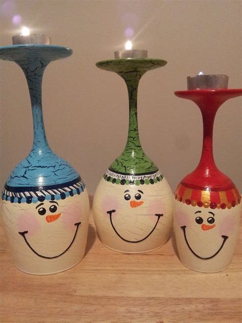 Snowmen Upside Down Wine Glasses Christmas Wine Glasses Wine Glass Crafts Wine Glass Candle