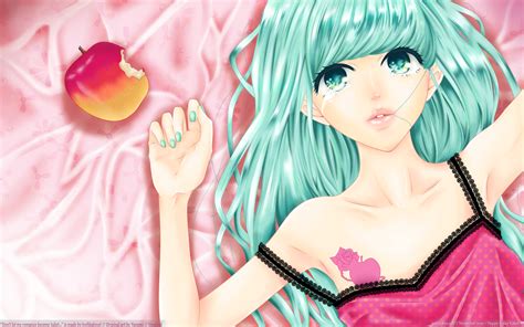 Apple Aqua Eyes Aqua Hair Food Fruit Hatsune Miku Romeo And Cinderella Vocaloid Vocaloid