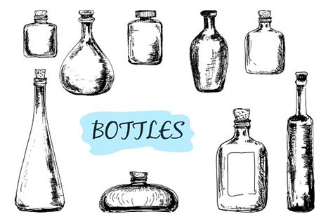 Set Of Hand Drawn Bottles Illustrations On Creative Market