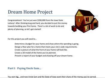 This resource is aligned with common core standards for grade 3, but would work well in any classroom that is exploring area. Build My Dream Home Math Project (Middle School) by Gregory Stotts