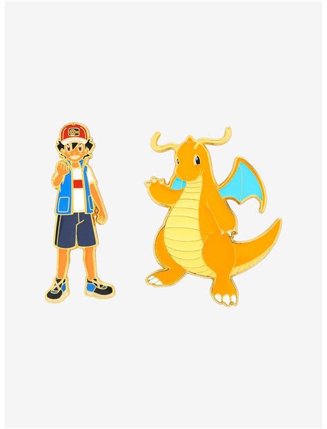 Pokémon Ash And Dragonite Enamel Pin Set Boxlunch Exclusive Boxlunch
