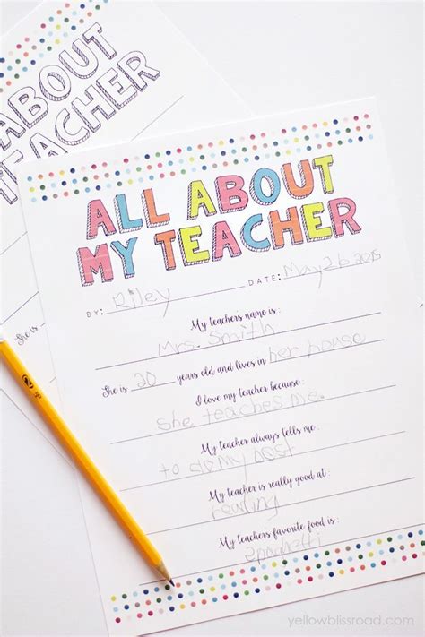 All About My Teacher Free Printable School