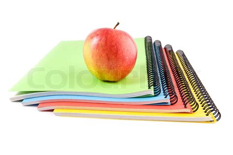 Notebooks And Apple Stock Image Colourbox