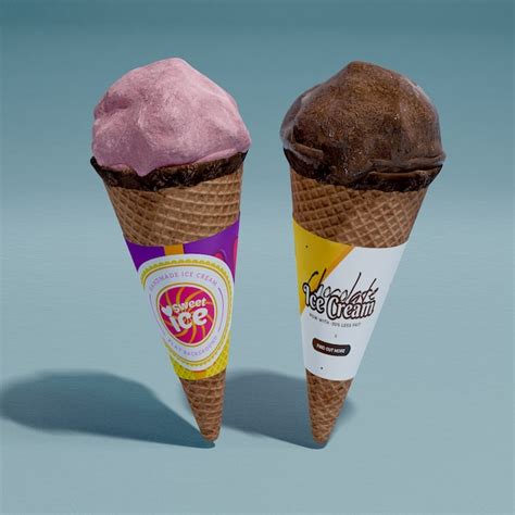 Front View Of Chocolate And Strawberry Ice Cream Cones Free Psd File