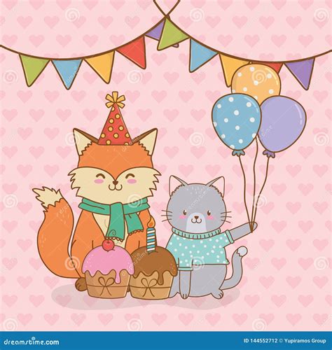Birthday Card With Cute Animals Woodland Stock Vector Illustration Of