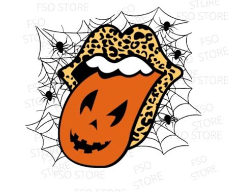 Halloween Leopard Tongue Out Vampire Lips Jack O Lantern Etsy