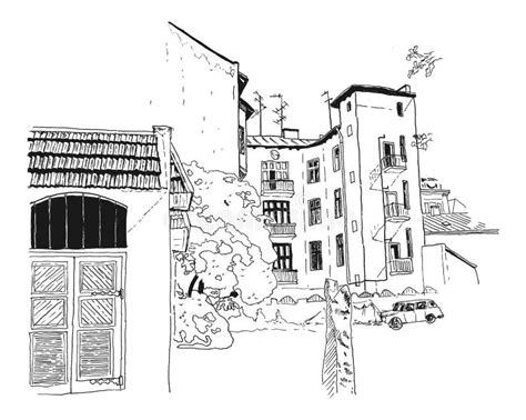 Vector Sketch Of Street Scene In Lviv Stock Vector Illustration Of