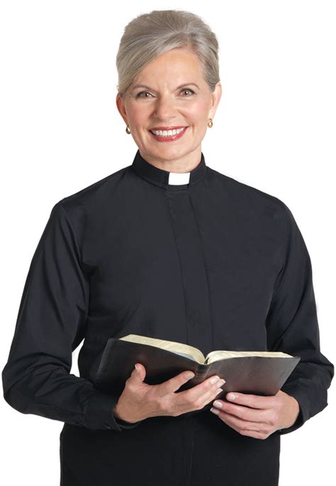 Womens Long Sleeve Tab Collar Clergy Shirt Black
