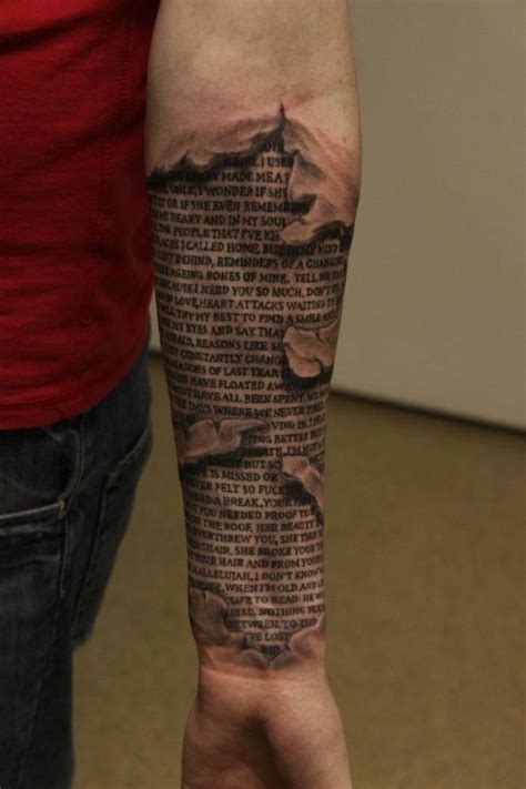 Sacred Texts Under Skin Rip Forearm Tattoo In 2023 Ripped Skin Tattoo