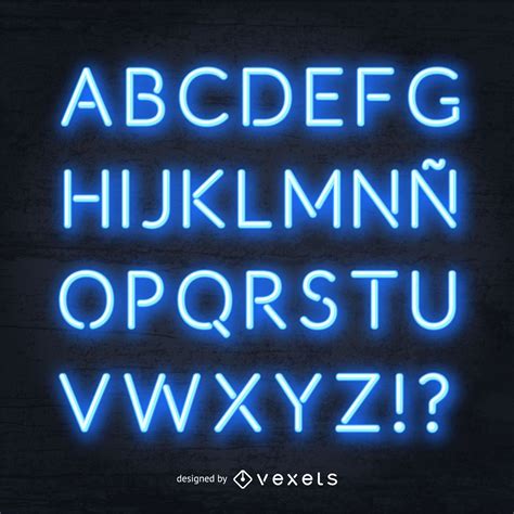 Realistic Blue Neon Alphabet Vector Download