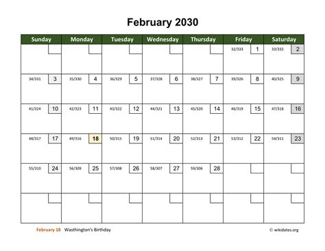 February 2030 Calendar With Day Numbers