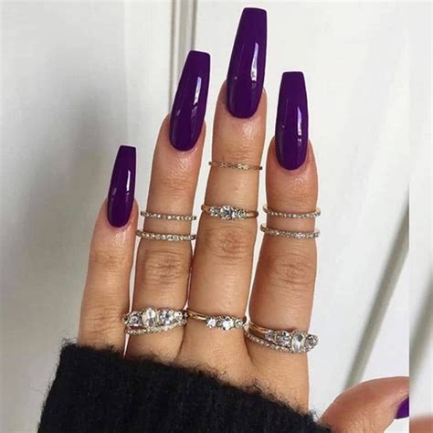 Get Trendy With Purple Coffin Nails With Design Eye Catching