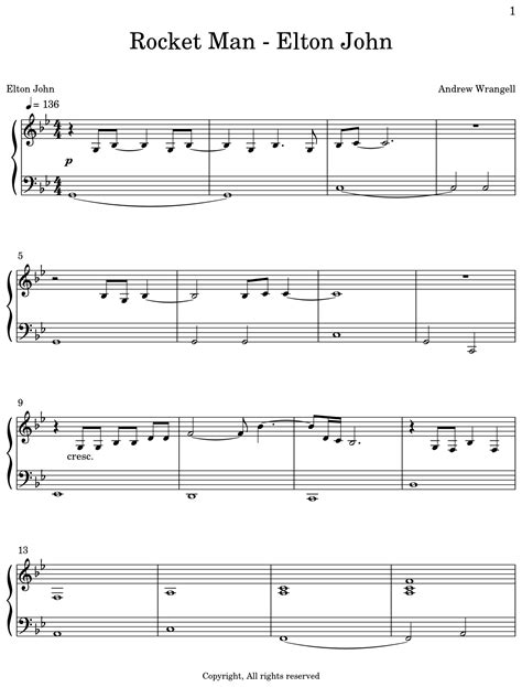 Crocodile rock from rocketman easy piano print sheet music now. Music Sheet Collection: Elton John Rocket Man Sheet Music