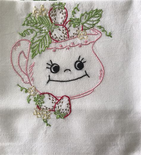 Set Of 7 Hand Embroidered Kitchen Flour Sack Towels W Etsy