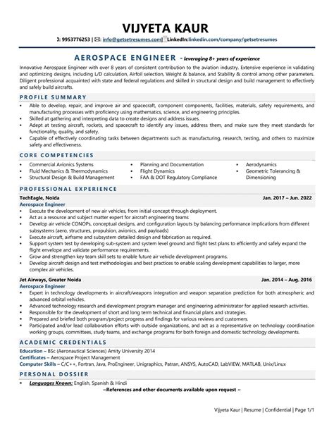 Aerospace Engineer Resume Examples And Template With Job Winning Tips