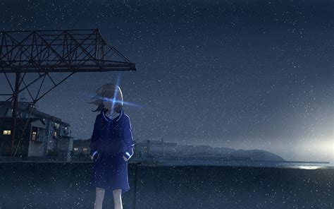 1680x1050 Resolution Anime Girl At Starry Night 1680x1050 Resolution