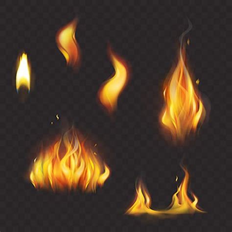 Set Of Realistic Flame Tongues Isolated On A Dark
