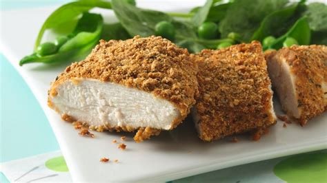 Breaded chicken cutlets are baked, not fried yet the chicken is so moist and full of flavor. Dijon-Parmesan Chicken Breasts Recipe - Tablespoon.com