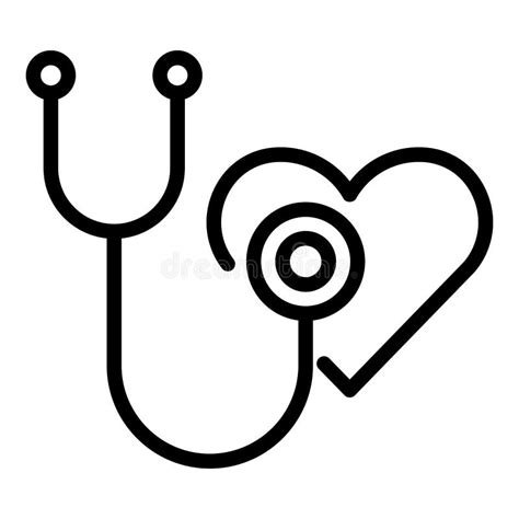 Stethoscope And Heart Icon Outline Style Stock Vector Illustration