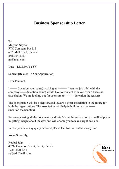 Corporate Sponsorship Letter Template Free Word Forma