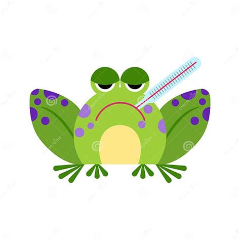 Illustration Portrait Of Frog Expression Funny Sick Frog Face Stock