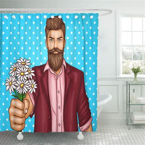 Ksadk Adult Pop Of Brutal Bearded Man Macho Is Holding Out Bouquet