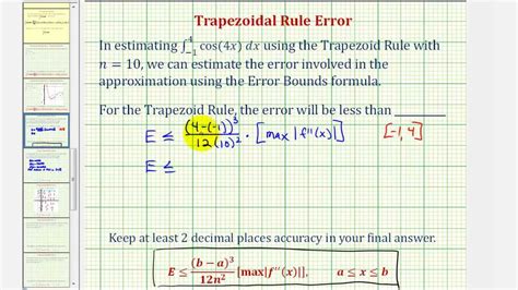 Trapezoid Rule Error Numerical Integration Approximation Youtube