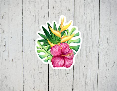 Tropical Sticker Hibiscus Flower Stickers Floral Computer Etsy