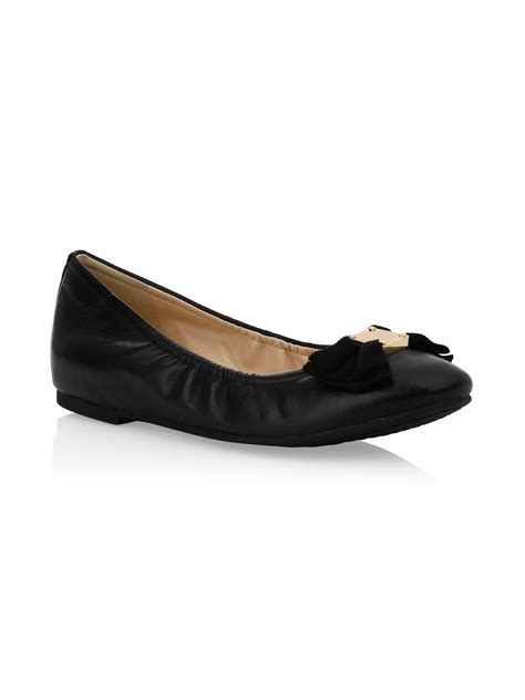 Cole Haan Tali Soft Bow Leather Ballet Flats In Black Lyst