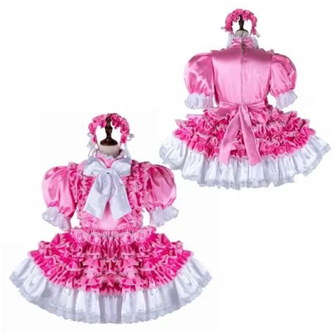 Adult Sissy Girl Maid Pink Satin Lockable Dress Cosplay Costume Tailored Picclick