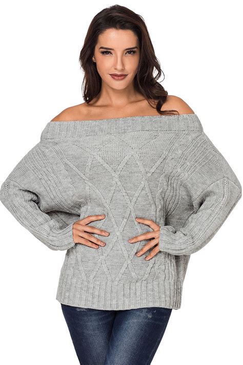 Gray Off The Shoulder Sweater Winter Casual Sweaters Long Sleeve