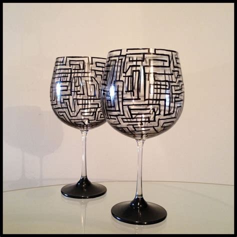 Hand Made Hand Painted Wine Glasses Abstract Geometric Design By Ashley Spitsnogle S Art